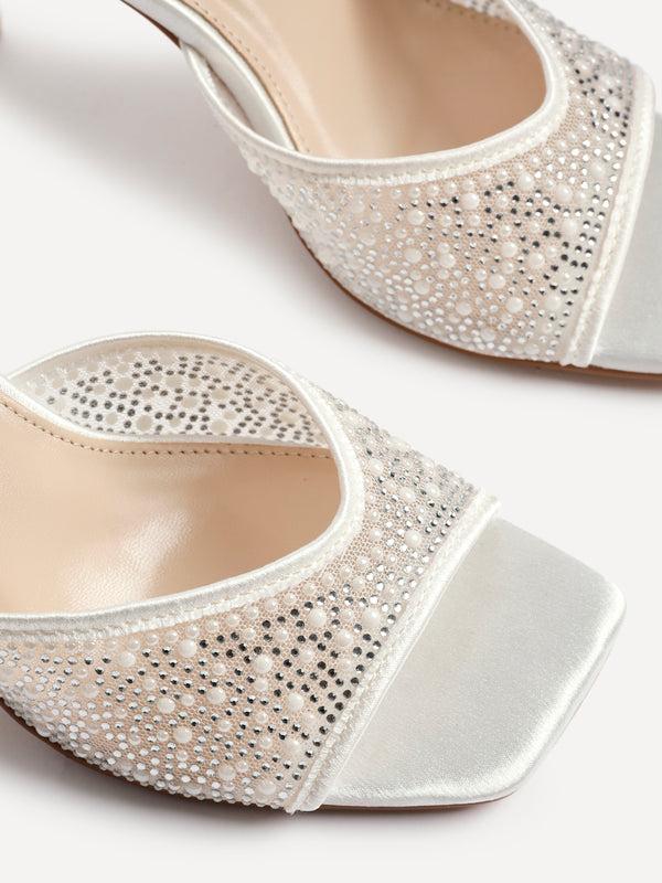 Linzi Bridal Ivory Satin Diamante Mesh Stiletto Heeled Sandal