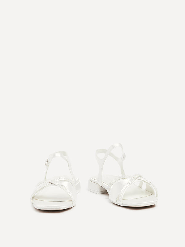 Linzi Bridal Ivory Satin Embellished Low Block Heel Sandals