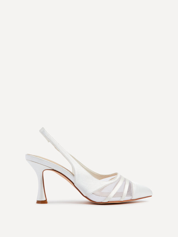 Linzi Bridal Ivory Satin Mesh Sling Back Court Heels