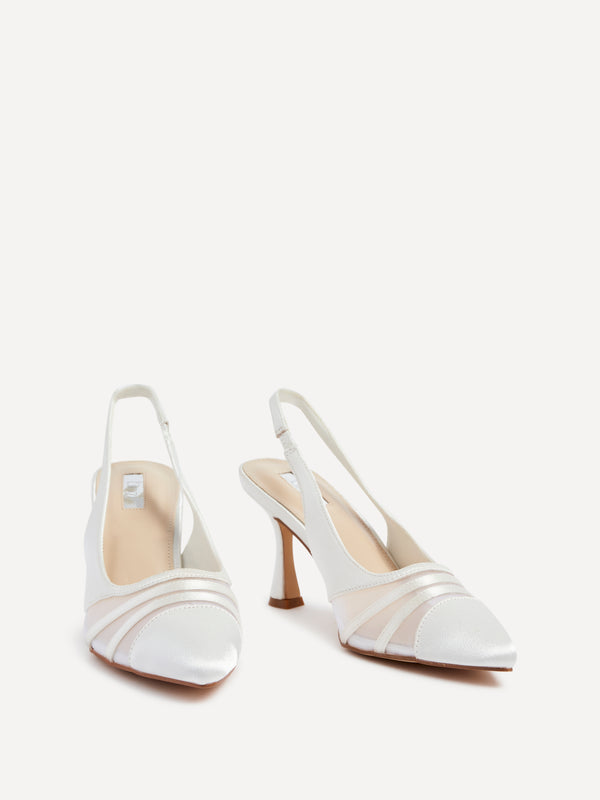 Linzi Bridal Ivory Satin Mesh Sling Back Court Heels