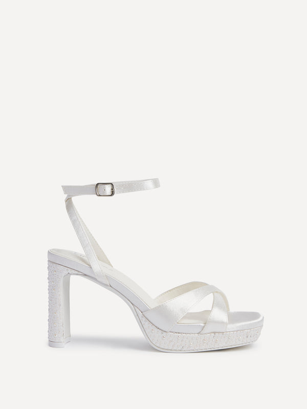 Linzi Bridal Ivory Satin Platform Heel With Embellishments
