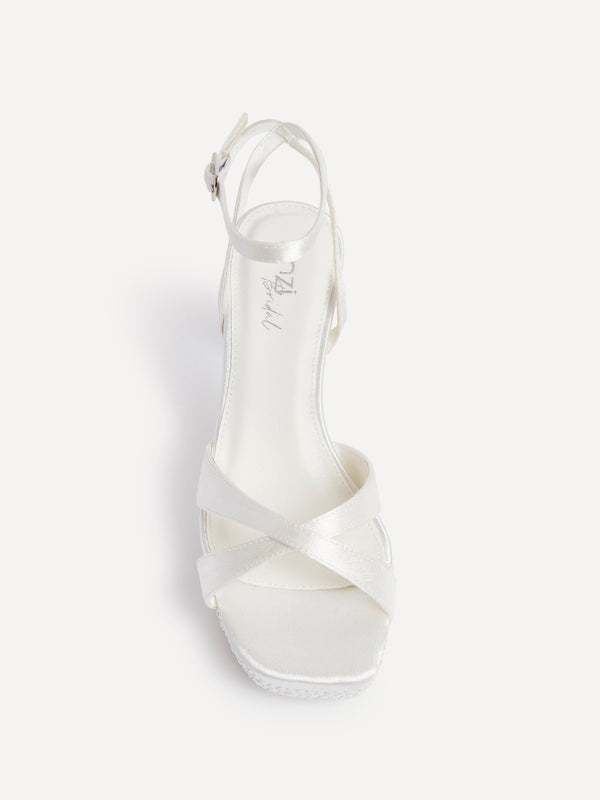 Linzi Bridal Ivory Satin Platform Heel With Embellishments