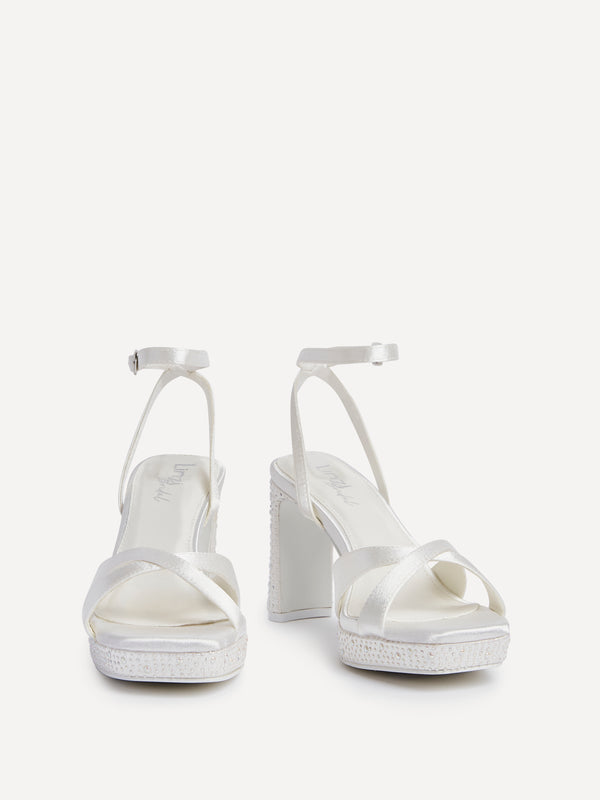 Linzi Bridal Ivory Satin Platform Heel With Embellishments