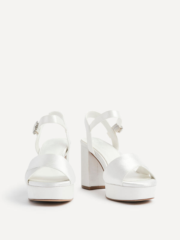 Linzi Bridal Ivory Satin Platform Heels With Diamante Buckle