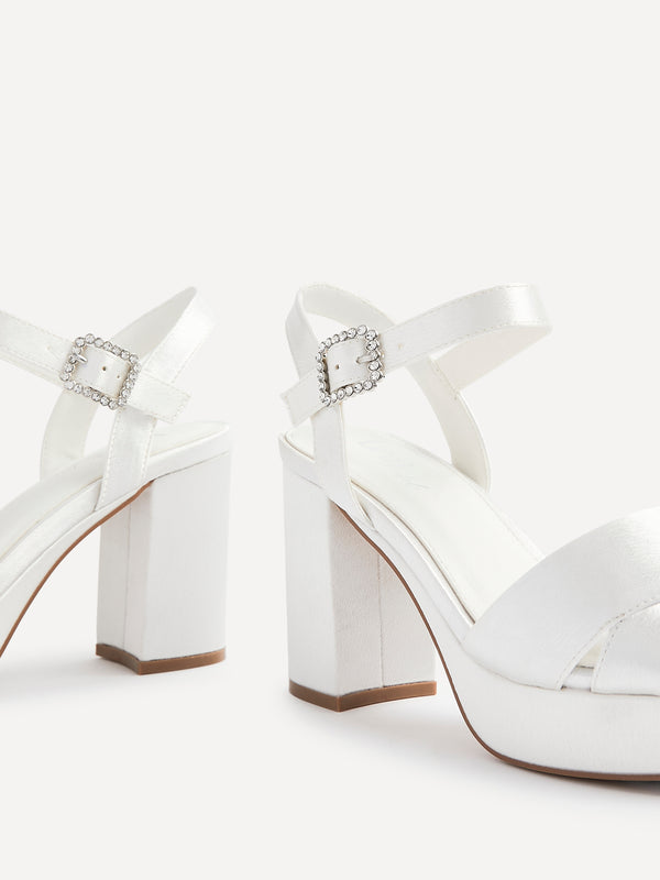 Linzi Bridal Ivory Satin Platform Heels With Diamante Buckle