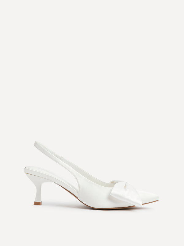 Linzi Bridal Ivory Satin Slingback Court Heels With Bow Detail