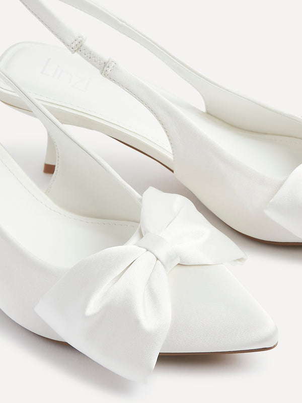 Linzi Bridal Ivory Satin Slingback Court Heels With Bow Detail