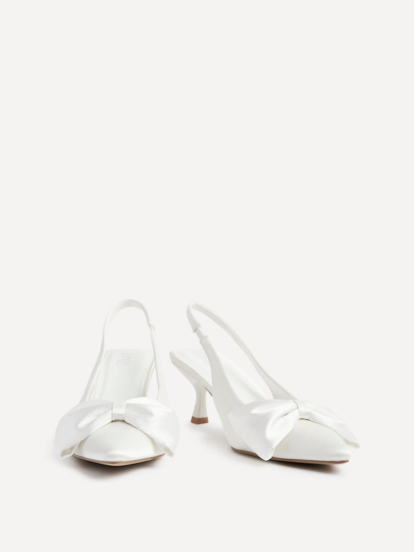 Linzi Bridal Ivory Satin Slingback Court Heels With Bow Detail