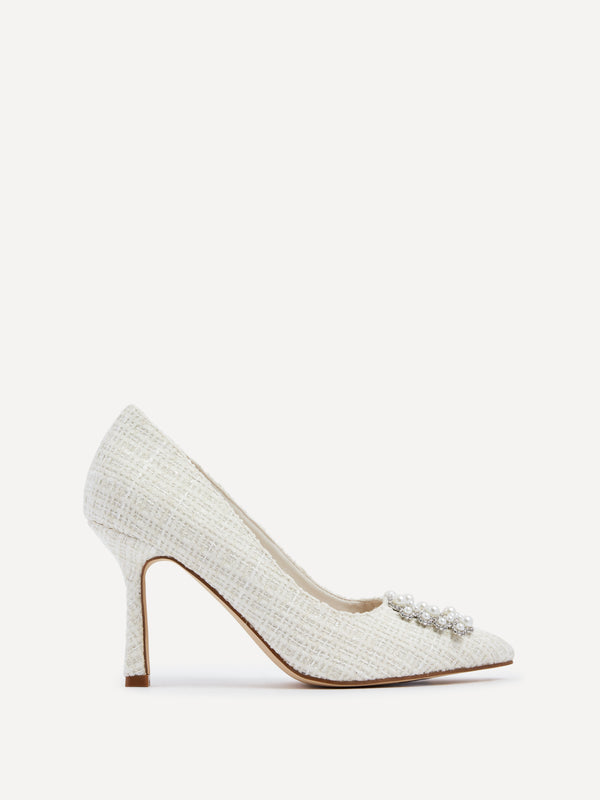 Linzi Bridal Ivory Tweed Pearl Trim Style Court Heel