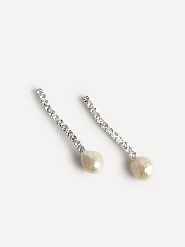 Linzi Bridal Silver Crystal Drop Irregular Pearl Earrings
