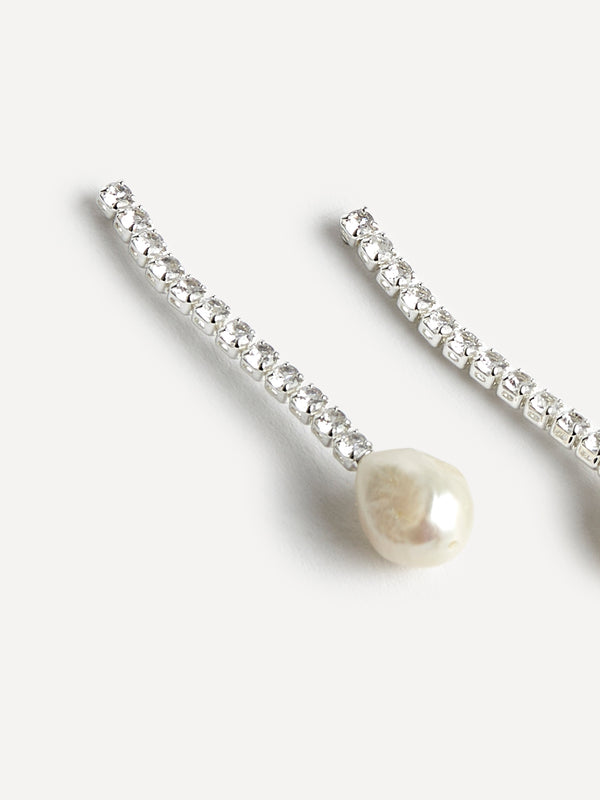 Linzi Bridal Silver Crystal Drop Irregular Pearl Earrings