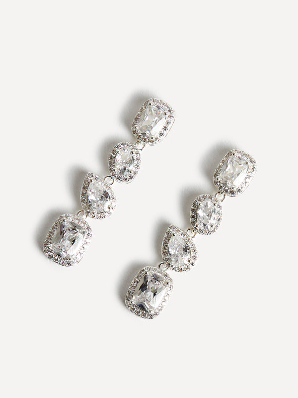 Linzi Bridal Silver Crystal Four Stone Drop Earrings