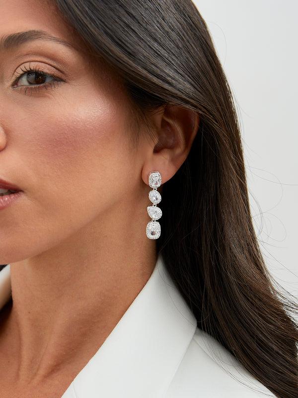 linzi Bridal Silver Crystal Four Stone Drop Earrings