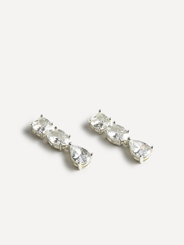 Linzi Bridal Silver Crystal Three Stone Drop Earrings