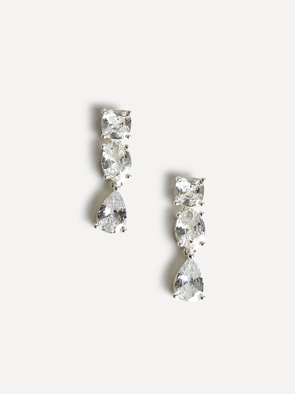 Linzi Bridal Silver Crystal Three Stone Drop Earrings