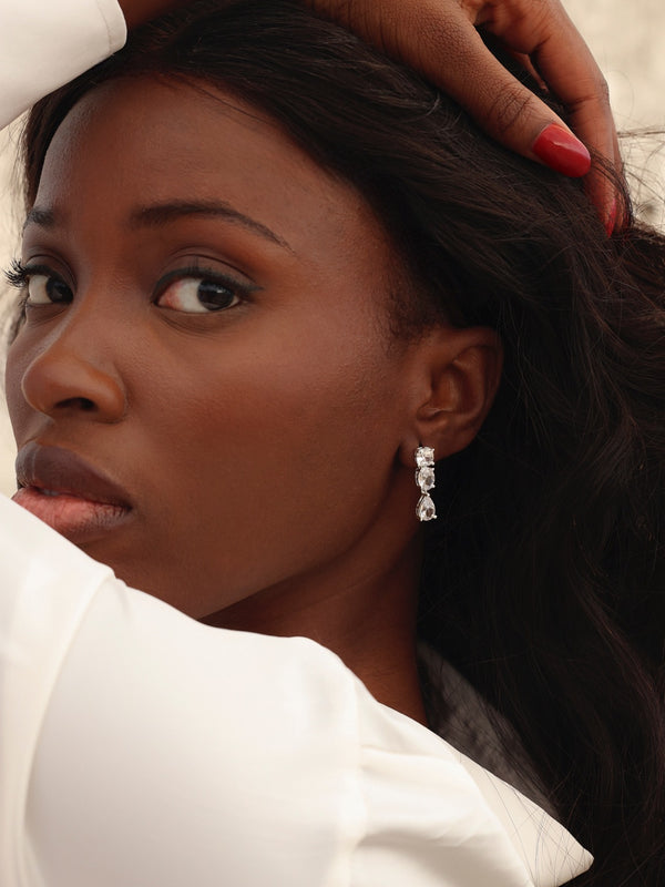 linzi Bridal Silver Crystal Three Stone Drop Earrings