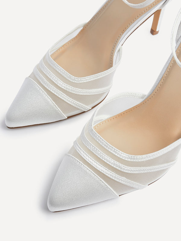 Linzi Bridal Wide Fit Ivory Satin Mesh Stiletto Court Heel