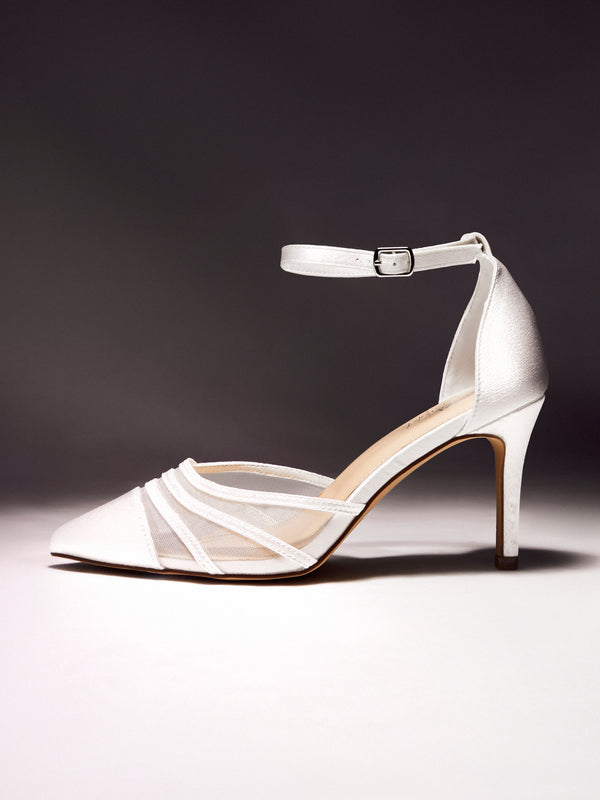 linzi Bridal Wide Fit Ivory Satin Mesh Stiletto Court Heel