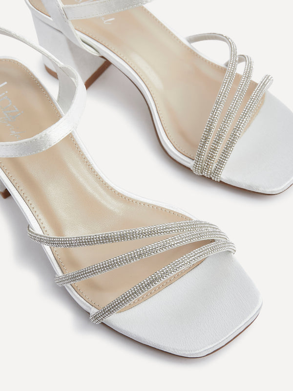 Linzi Bridal Wide Fit Ivory Satin Open Back Heel With Diamante Triple Front Strap