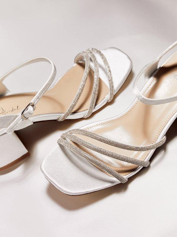 linzi Bridal Wide Fit Ivory Satin Open Back Heel With Diamante Triple Front Strap