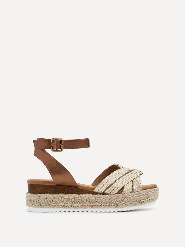 Linzi Bronze Faux Leather Raffia Espadrille Inspired Flatform Sandal