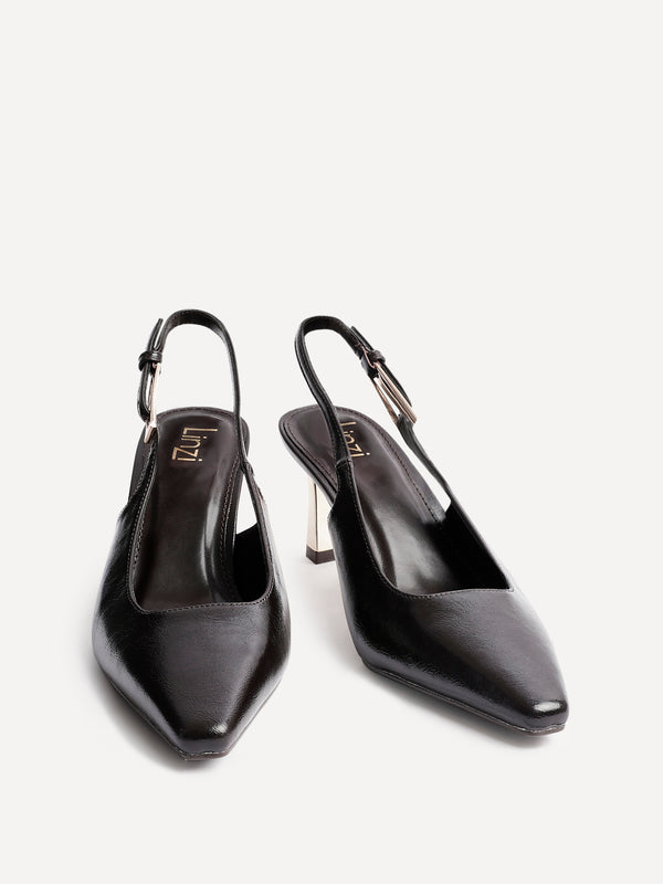 Linzi Brown Faux Leather Court Heel With Gold Heel Detail