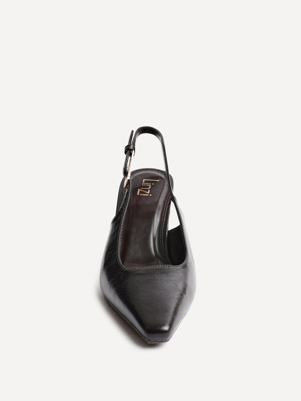 Linzi Brown Faux Leather Court Heel With Gold Heel Detail