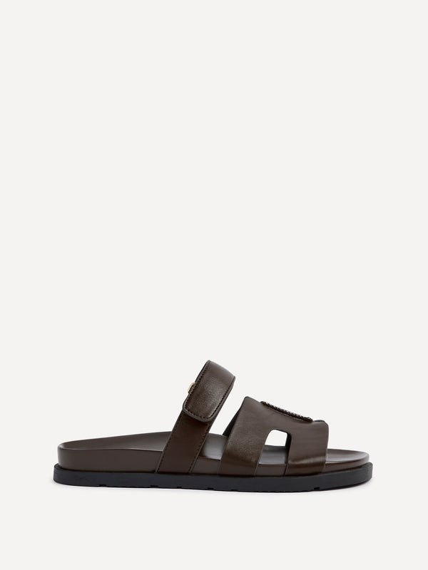 Linzi Brown Faux Leather Footbed Linked Design Sandal