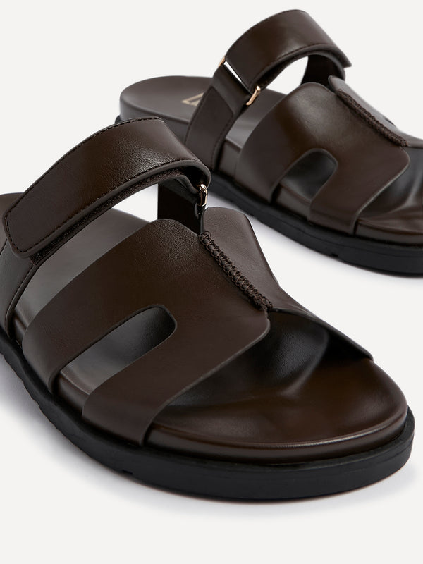 Linzi Brown Faux Leather Footbed Linked Design Sandal