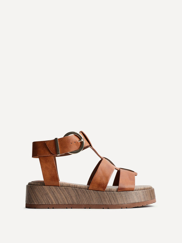 Linzi Brown Faux Leather Gladiator Flatform Sandals