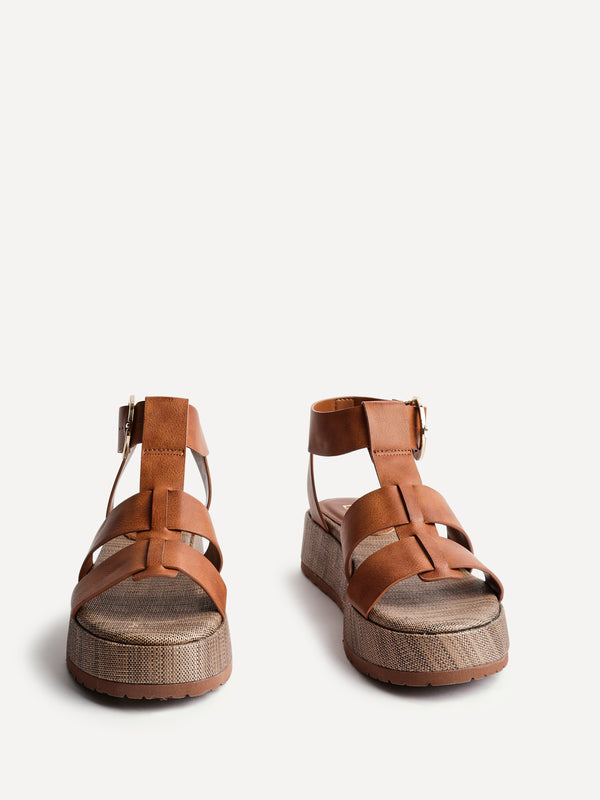 Linzi Brown Faux Leather Gladiator Flatform Sandals