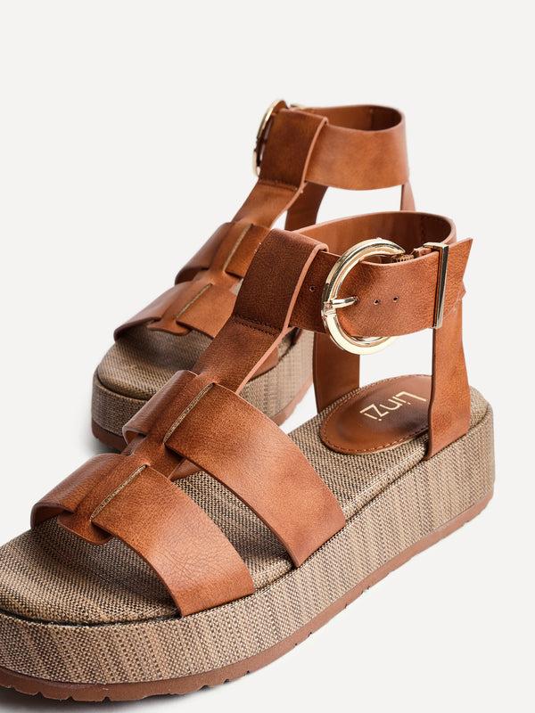 Linzi Brown Faux Leather Gladiator Flatform Sandals