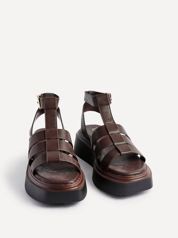 Linzi Brown Faux Leather Gladiator Style Flatform Sandals