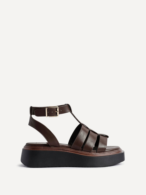 Linzi Brown Faux Leather Gladiator Style Flatform Sandals