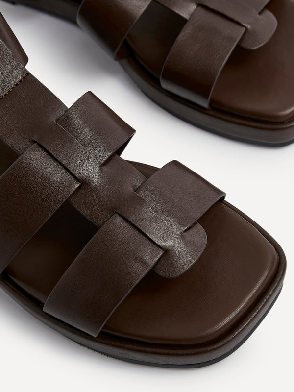 Linzi Brown Faux Leather Gladiator Style Sandal With Gold Buckle Detail