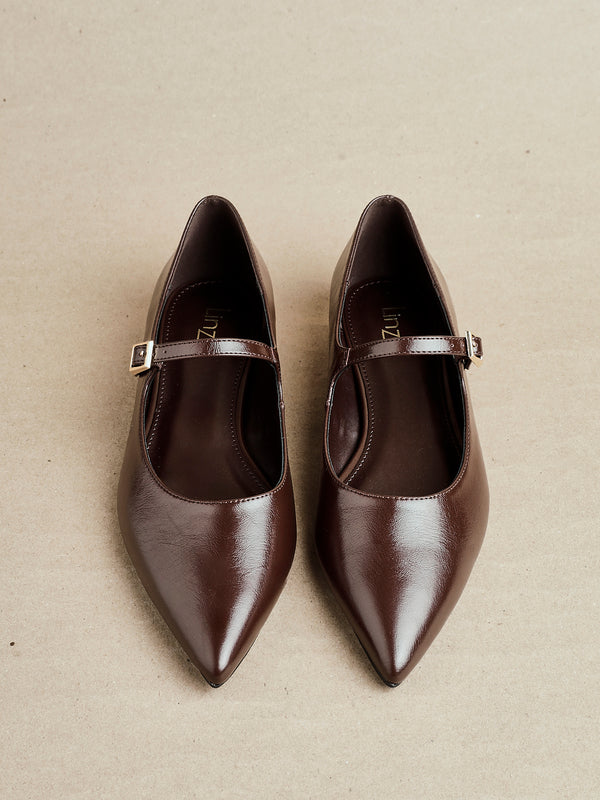 linzi Brown Faux Leather Pointed Toe Mary Jane Style Pumps
