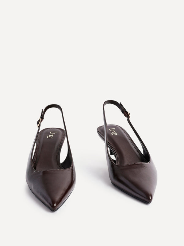 Linzi Brown Faux Leather Slingback Kitten Court Heels