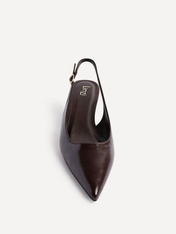 Linzi Brown Faux Leather Slingback Kitten Court Heels