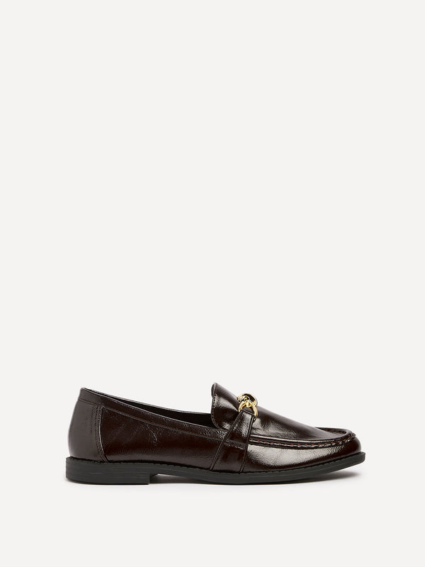 Linzi Brown Faux Leather Slip On Loafer With Buckle Detail