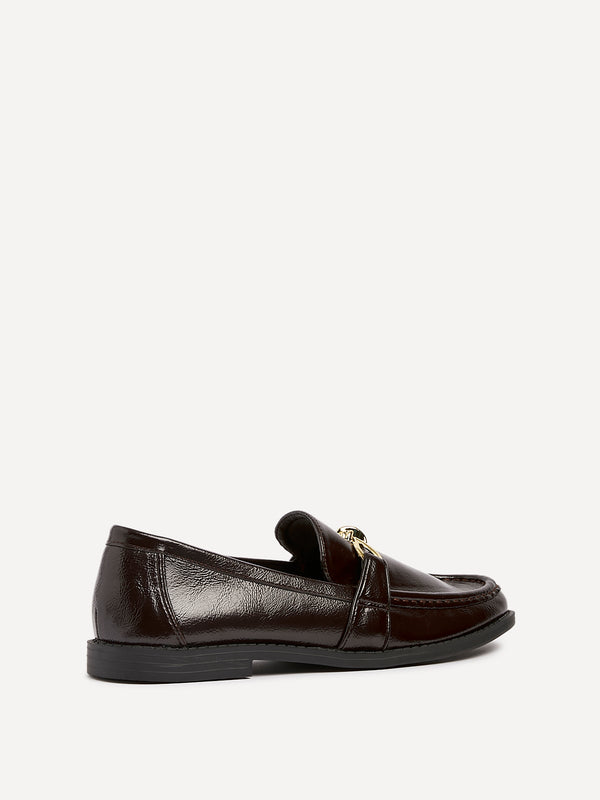 Linzi Brown Faux Leather Slip On Loafer With Buckle Detail