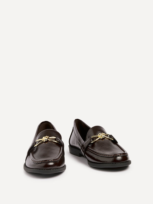 Linzi Brown Faux Leather Slip On Loafer With Buckle Detail