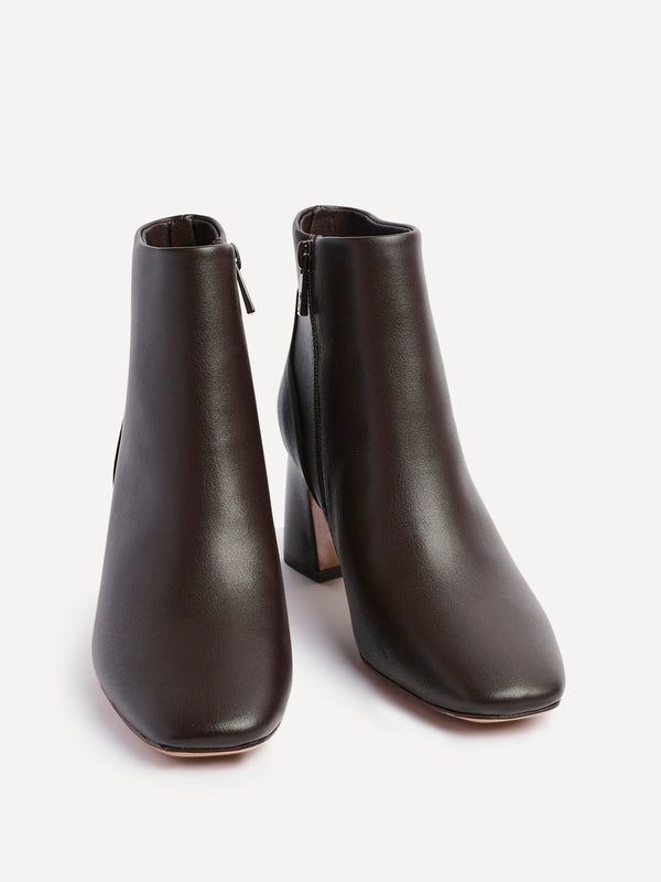 Linzi Brown Faux Leather Soft Square Toe Block Heel Ankle Boot
