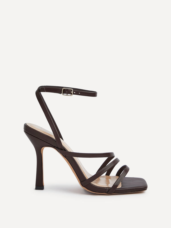 Linzi Brown Faux Leather Strappy Heel Sandal With Ankle Strap