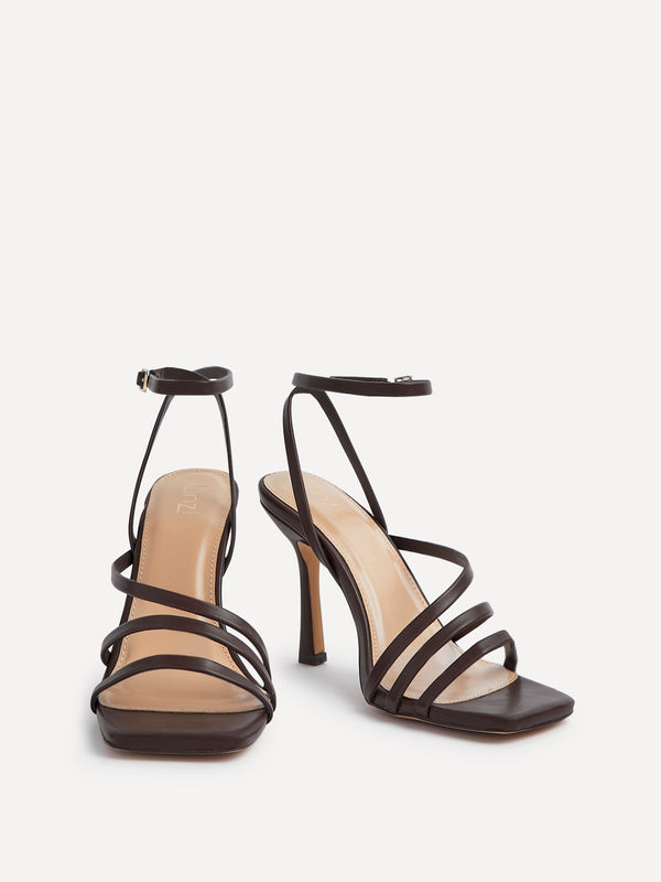 Linzi Brown Faux Leather Strappy Heel Sandal With Ankle Strap
