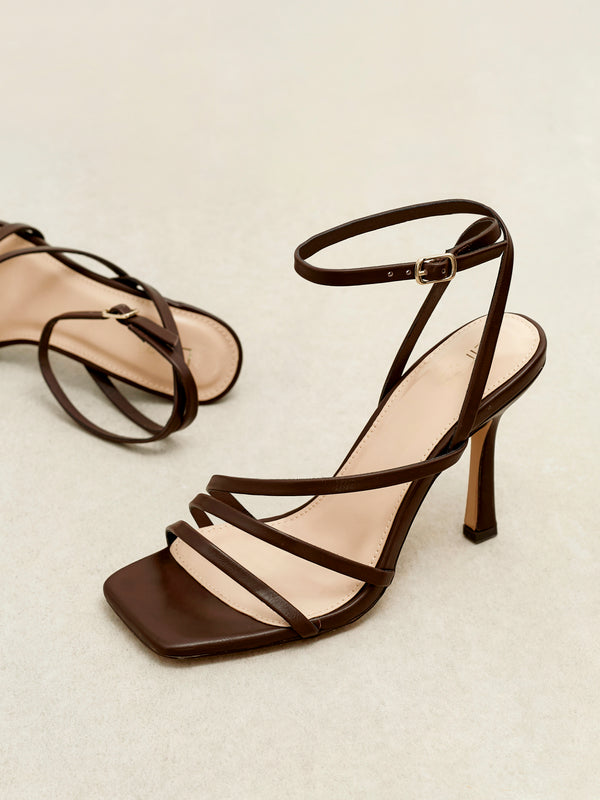 linzi Brown Faux Leather Strappy Heel Sandal With Ankle Strap