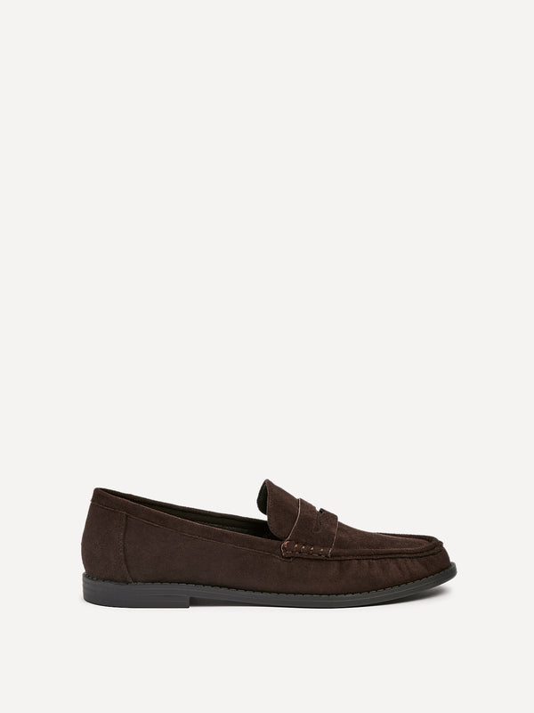 Linzi Brown Faux Suede Classic Loafer With Front Tab