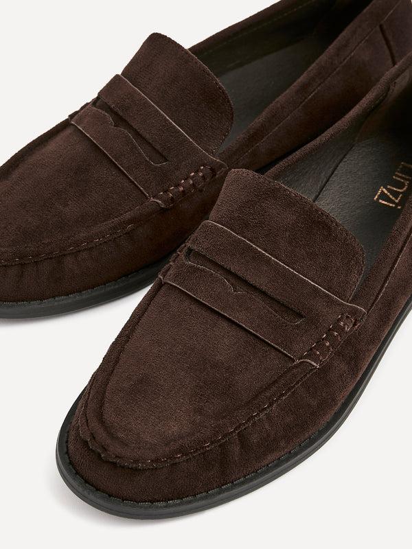 Linzi Brown Faux Suede Classic Loafer With Front Tab