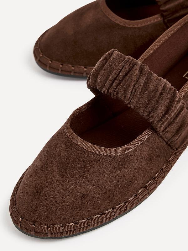 Linzi Brown Faux Suede Mary Jane With Ruched Detail