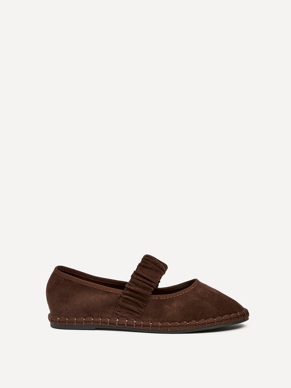 Linzi Brown Faux Suede Mary Jane With Ruched Detail