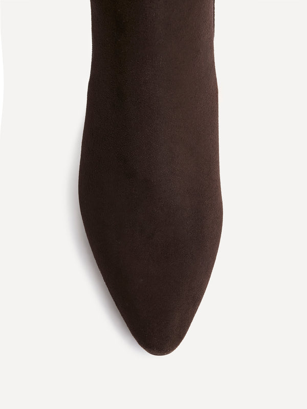 Linzi Brown Faux Suede Over The Knee Block Heeled Boot